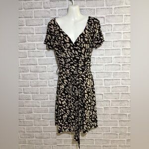 Urban Behavior brown and Cream Patterned Midi Dress v-neck, large